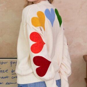 NWOT Mello Los Angeles Rainbow Multicolor Pride Heart Patches Sweater Large